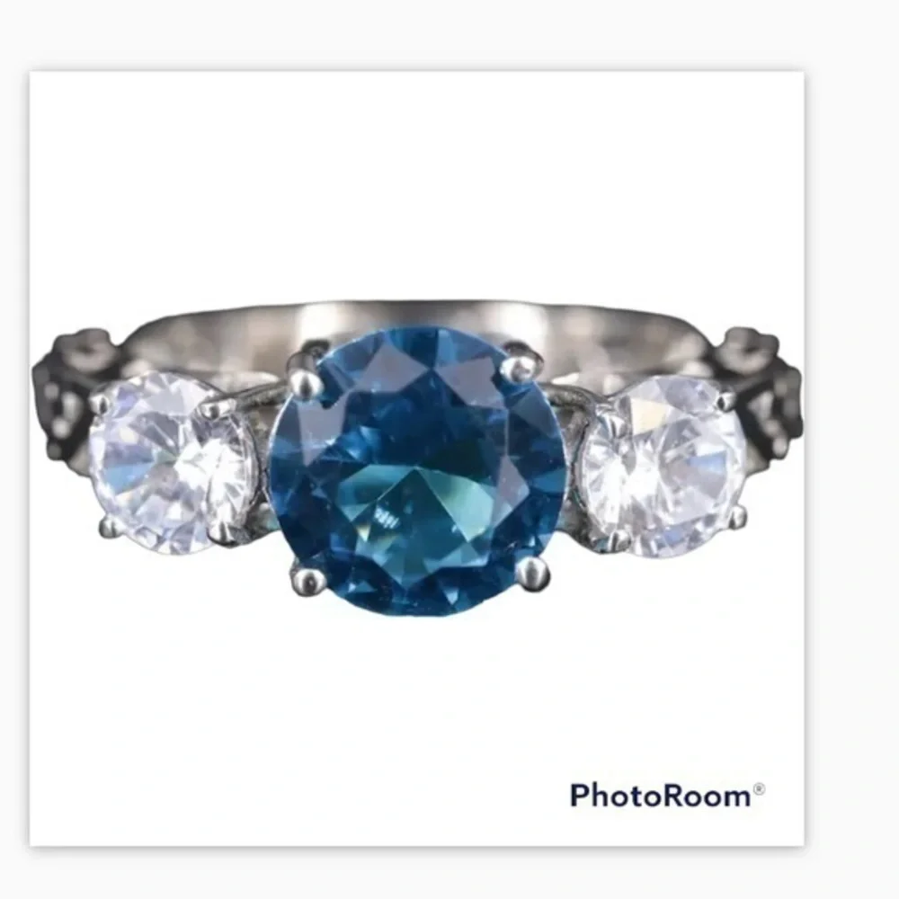 NWOT Sterling silver blue topaz CZ 3 stone ring